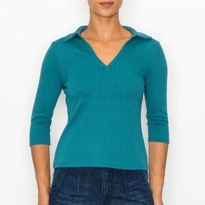 2/$30 W5 Concepts Shaded Spruce 3/4 Sleeve Pointelle Collared Polo Size Large